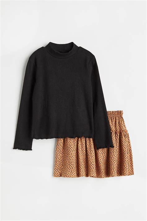2-piece set - Black/Dark beige - Kids | H&M IN