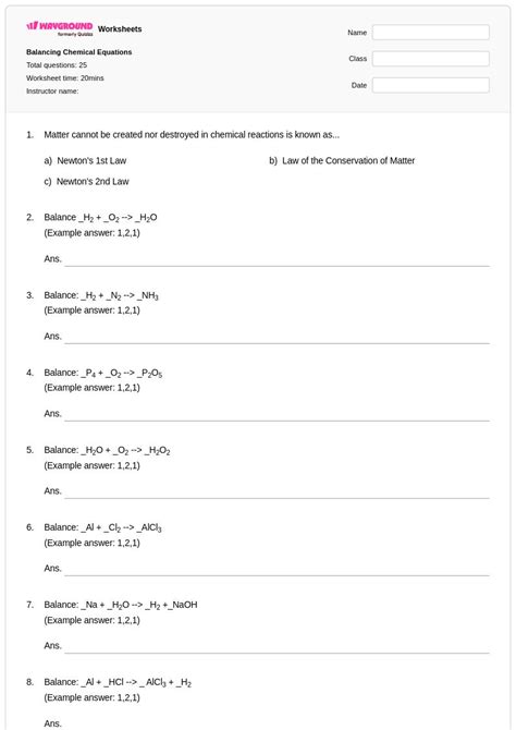 50+ Balancing Chemical Equations worksheets for Class 10 on Wayground ...