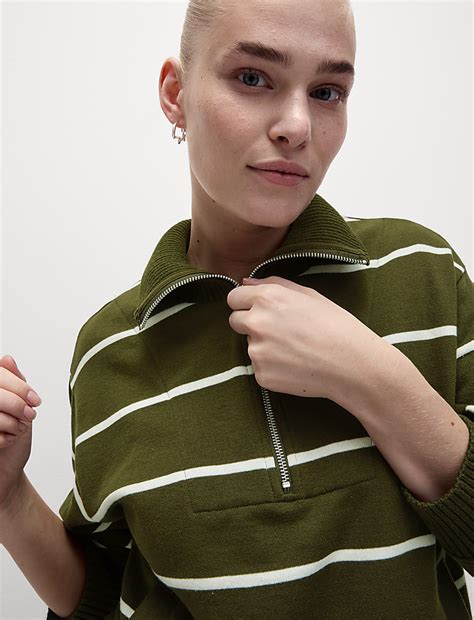 Buy Cotton Rich Striped Half Zip Sweatshirt at Marks & Spencer