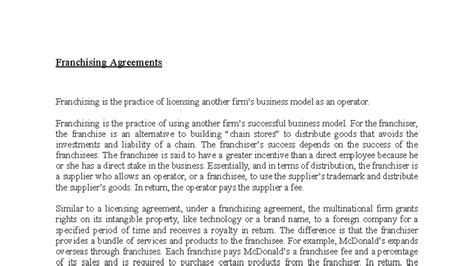 Franchising Agreements: Key Elements and Considerations - Studocu