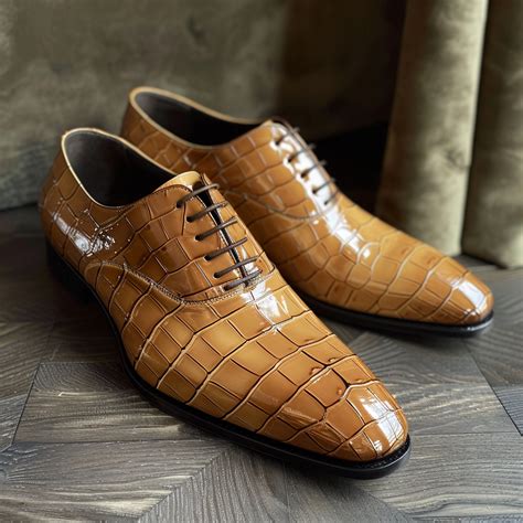 Luigi Tan Leather Croc Print Oxford – Costoso Italiano