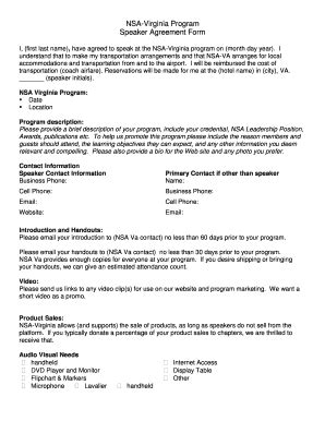 Fillable Online NSA-Virginia Program Speaker Agreement Form Fax Email ...