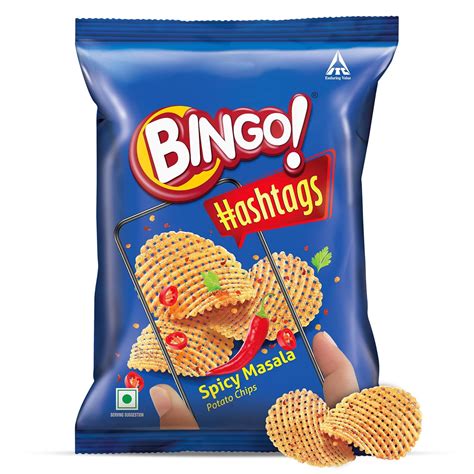 Bingo ! Hashtags Spicy Masala Potato Chips, 58 Gram/53G/ 56.6G(Weight ...