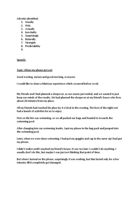 English class notes - Literature - Adverbs identified: 1. Usually 2 ...