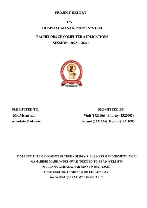 00000002- Project Report hms - PROJECT REPORT ON HOSPITAL MANAGEMENT ...