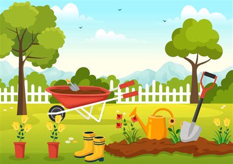 Gardener Illustration with Garden Tools, Farming, Grows Vegetables in ...