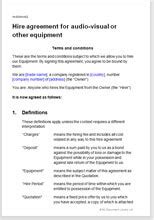 Hire Agreement for Audio-Visual or Other Equipment