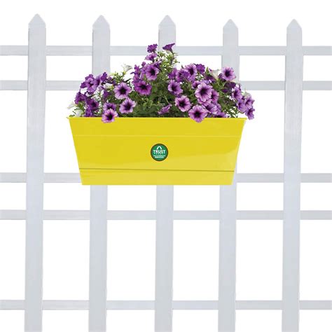 TrustBasket Metal Rectangular Railing Planter (12-inch, Yellow)|Heavy ...