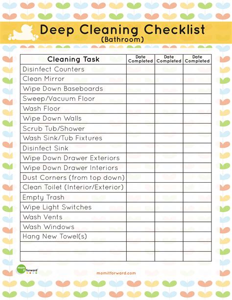 Printable Bathroom Cleaning Checklist Template at George Havens blog
