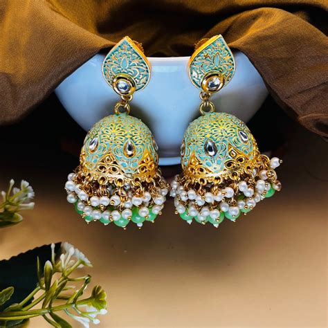 Gold Platted Meenakari Jhumka Earrings – Arzzbyfarha