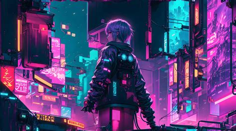The neon-lit streets of a cyberpunk anime night city with this ...