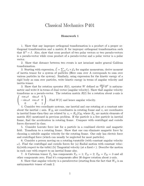 Homework 1CM2-2019 - Classical Mechanics P Homework 1 Show that any ...