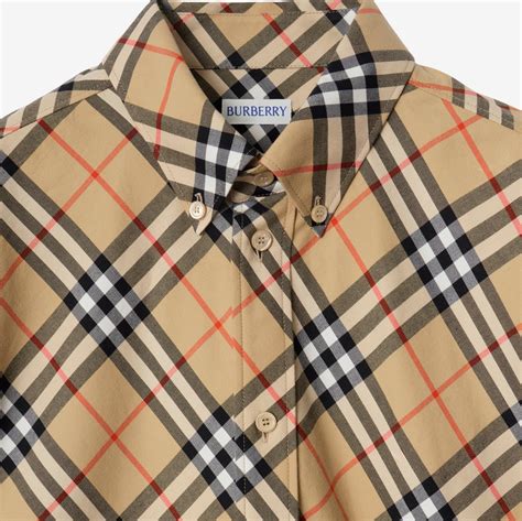 Relaxed Fit Check Cotton Shirt in Sand beige - Men | Burberry® Official