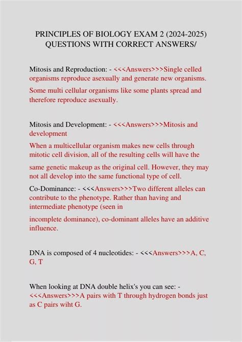PRINCIPLES OF BIOLOGY EXAM 2 () QUESTIONS WITH CORRECT ANSWERS ...