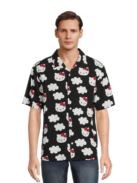 Hello Kitty Men's and Big Men's Resort Shirt with Short Sleeves, Sizes ...
