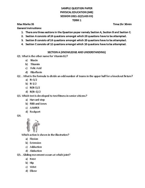 Physical Education (048) Term 1 Sample Question Paper - Studocu