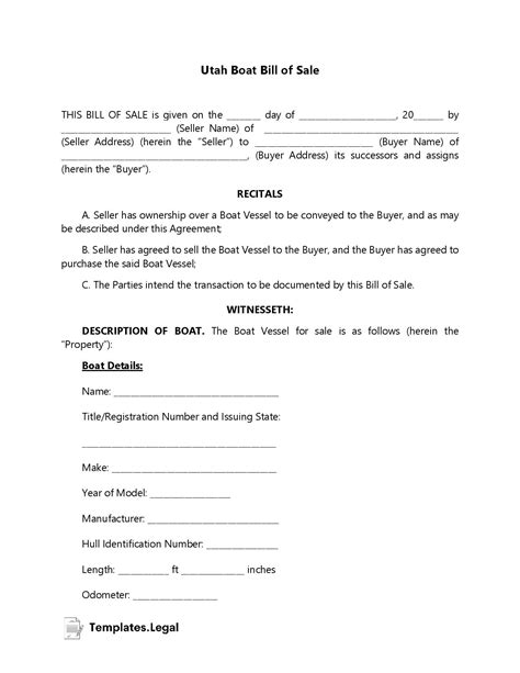 Utah Bill of Sale Templates [Free] (Word, PDF, ODT)