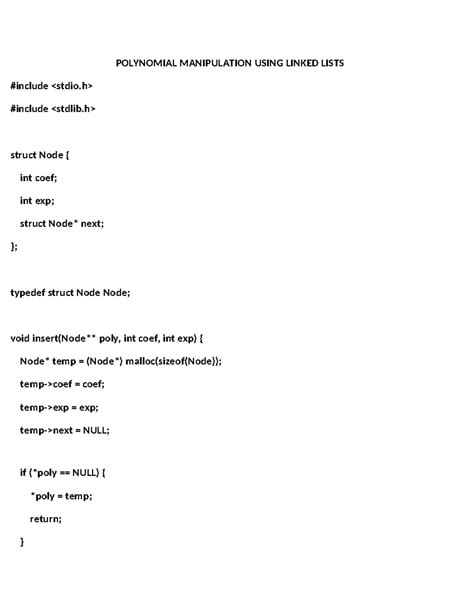 Remainin Program DATA Structures - POLYNOMIAL MANIPULATION USING LINKED ...