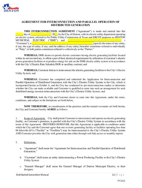 Fillable Online KEC Agreement - Interconnection/Parallel Operation DG ...