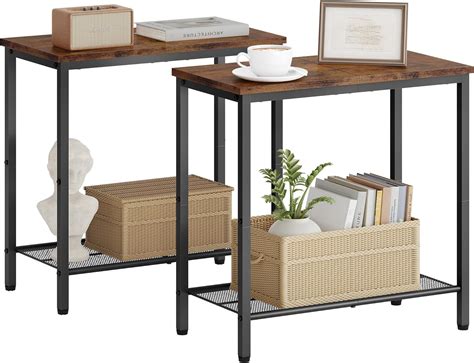 Amazon.com: Hoctieon 2 Tier End Table, Sofa Side Table, Narrow Side Table with Storage, Slim ...
