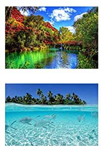 Go Green Tale Nature Sticker Poster Combo|Blue Water Ocean View with ...