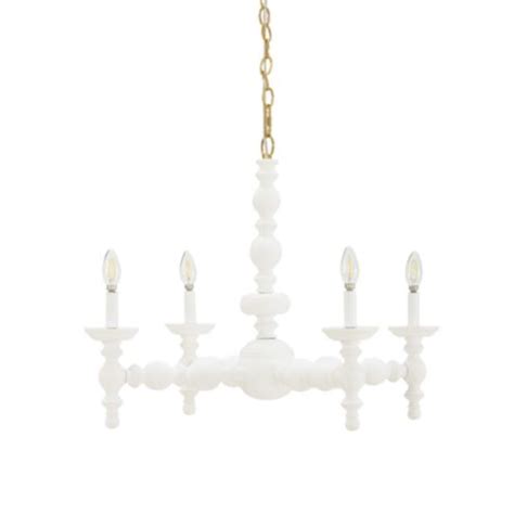 Peyton Wood 4 Light Chandelier in White with Hand Finished Mango Wood ...