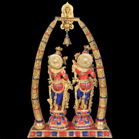 Buy Exquisite Stonework Brass Radha Krishna Idols 45 inches - Budhshiv.com