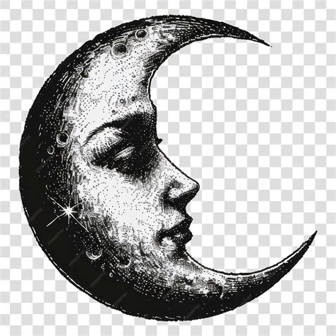 Premium PSD | PNG Vintage moon face illustration