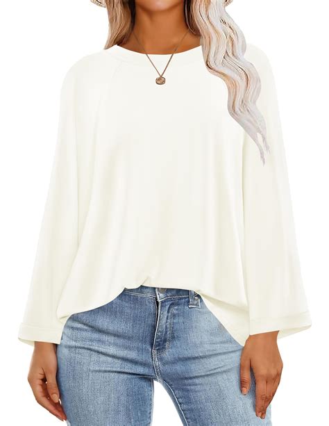 ZESICA Womens Long Sleeve Shirts Spring Tops Crewneck Oversized Casual ...