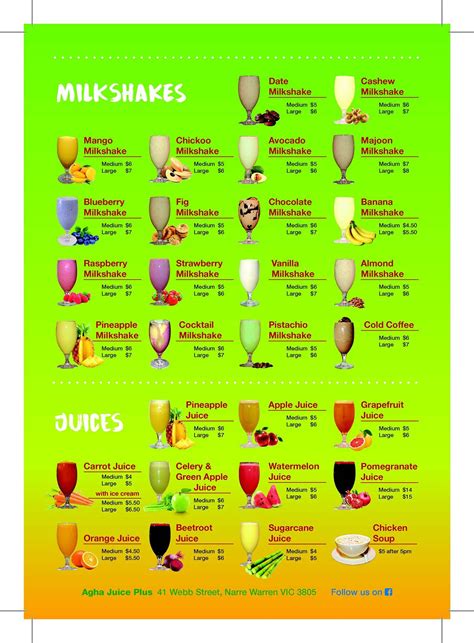 Menu at Agha Juice - Narre Warren restaurant, Narre Warren