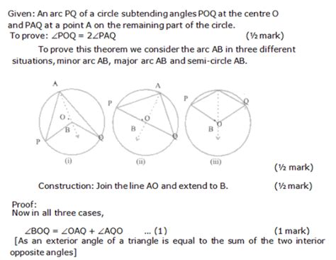 Prove that the angle subtended by an arc at the centre is double the ...
