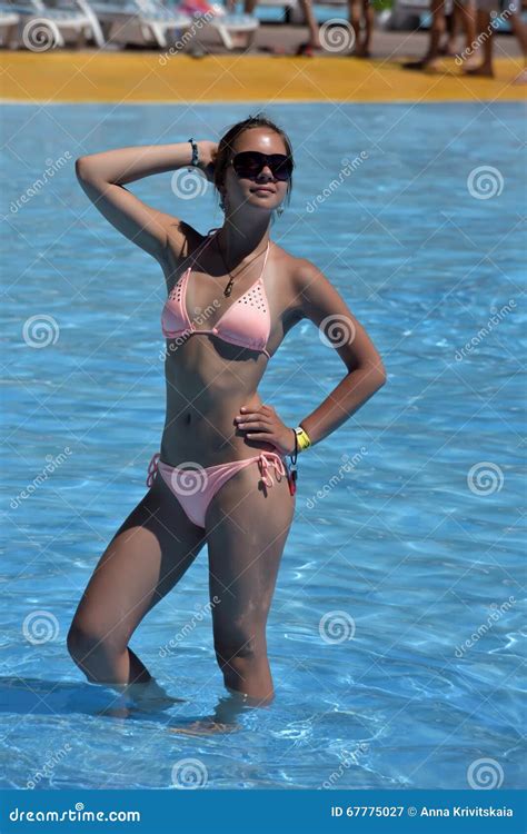 Teen Girl in a Pink Bathing Suit Stock Image - Image of attractive ...