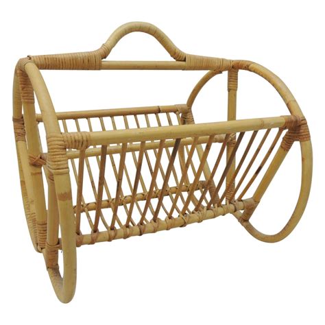 Vintage Rattan Bamboo Oversized Magazine Rack Holder Stand For Sale at 1stDibs