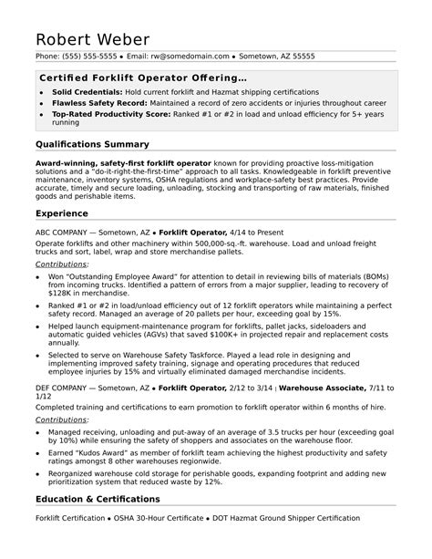 Forklift Resume Template
