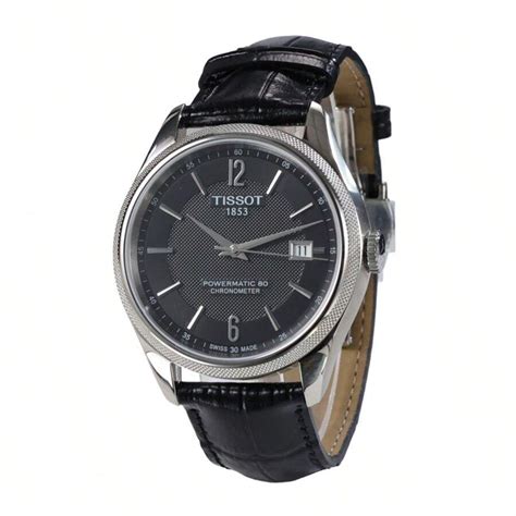 Tissot T-Classic Ballade 自動巻き ブラック/ホワイト ダイアル メンズ腕時計 日付 レザーストラップ ミックス ...