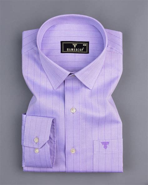 Pastel Purple Self Stripe Dobby Texture Cotton Shirt – Hamercop