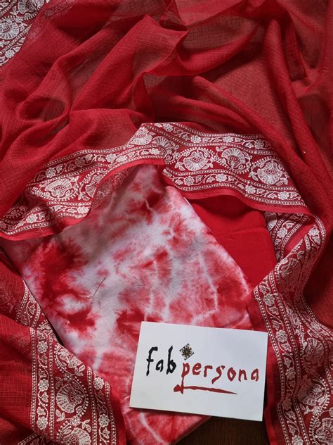 Pure Banarasi Chanderi Silk Shibori Print Unstitched suit with Kota Si ...