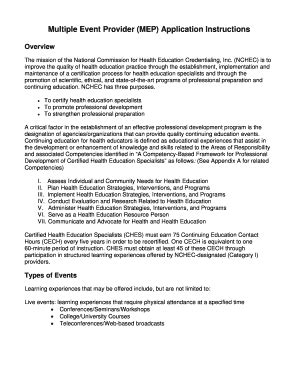 Fillable Online Multiple Event Provider (MEP) Application Instructions ...