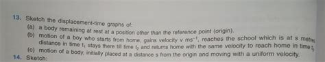 13. Sketch the displacement-time graphs of: (a) a body remaining at ...