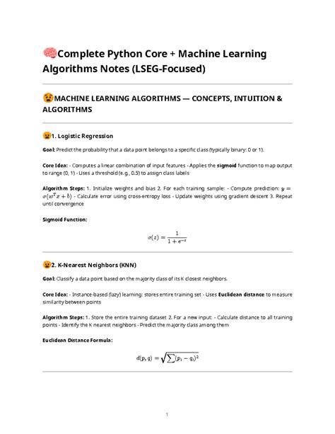 ML Algos: Core Concepts & Intuition for Machine Learning - Studocu