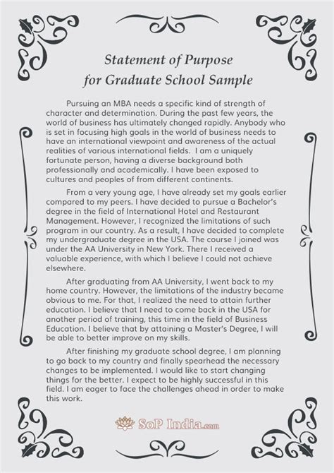 Image result for Statement of Purpose Graduate Examples