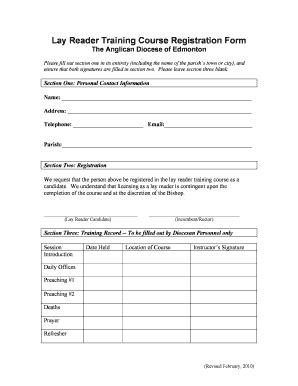 Fillable Online Lay Reader Training Course Registration Form Fax Email ...