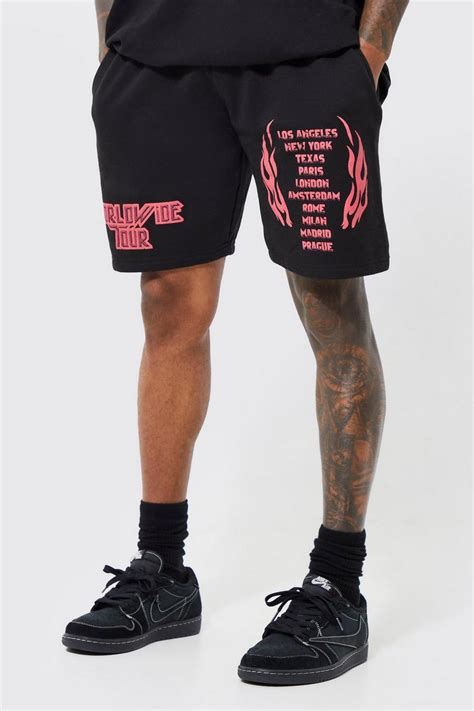Loose Fit Worldwide Flames Jersey Short | boohoo UK