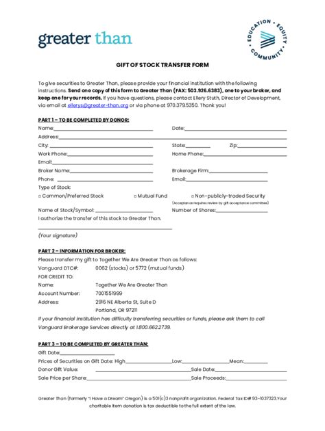 Fillable Online GIFT OF STOCK TRANSFER FORM Fax Email Print - pdfFiller