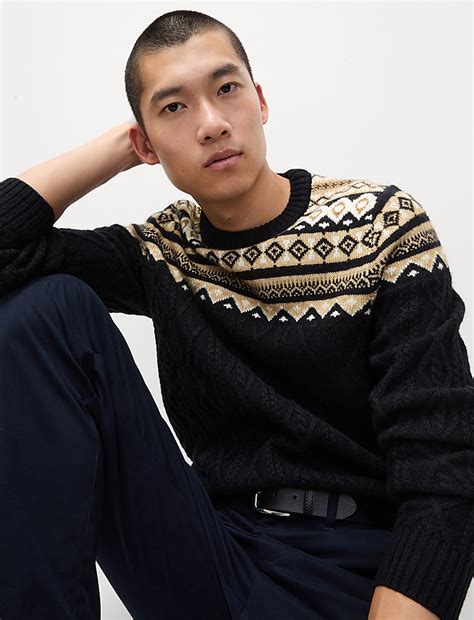 Buy Fair Isle Cable Knit Crew Neck Jumper at Marks & Spencer