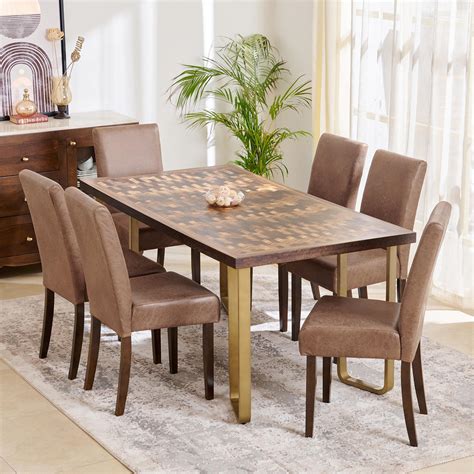 Buy Nirvana Kaya 6-Seater Dining Set with Indus Chairs - Brown from ...