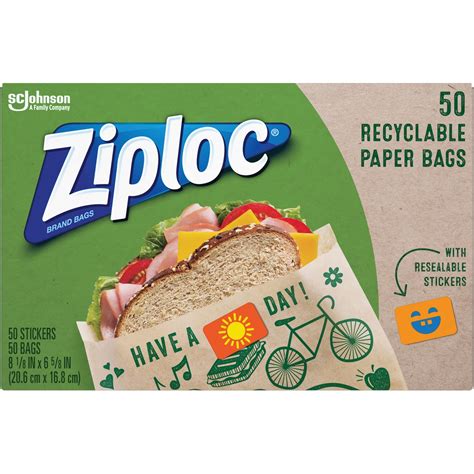 Ziploc Brand Recyclable+Sealable Paper Sandwich Bags, 50 Count ...