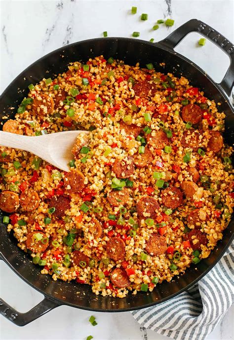 Cajun Sausage and Cauliflower Rice Skillet - Eat Yourself Skinny