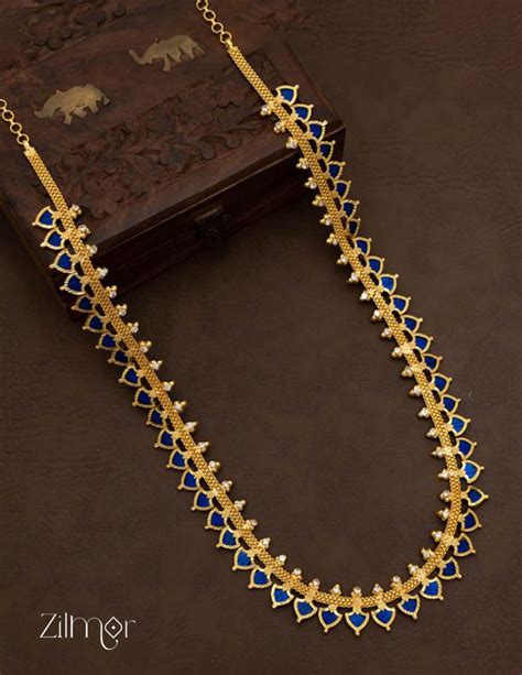 Gold tone Long palakka Haram Necklace (color option) – Zilmor