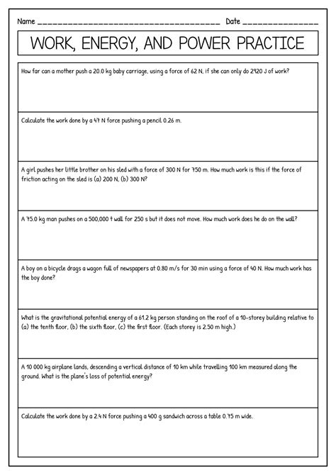 Image result for Work and Power Worksheet
